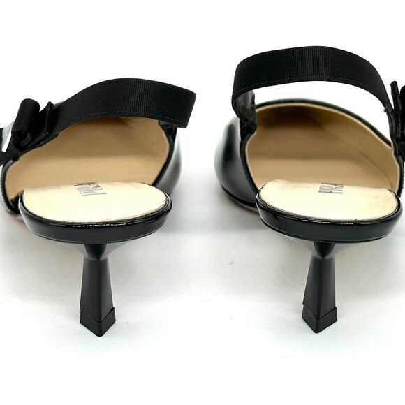 PRADA Triangle Logo Bow Pointed Toe Kitten Heel Slingback Pumps Sandals - Picture 11 of 16